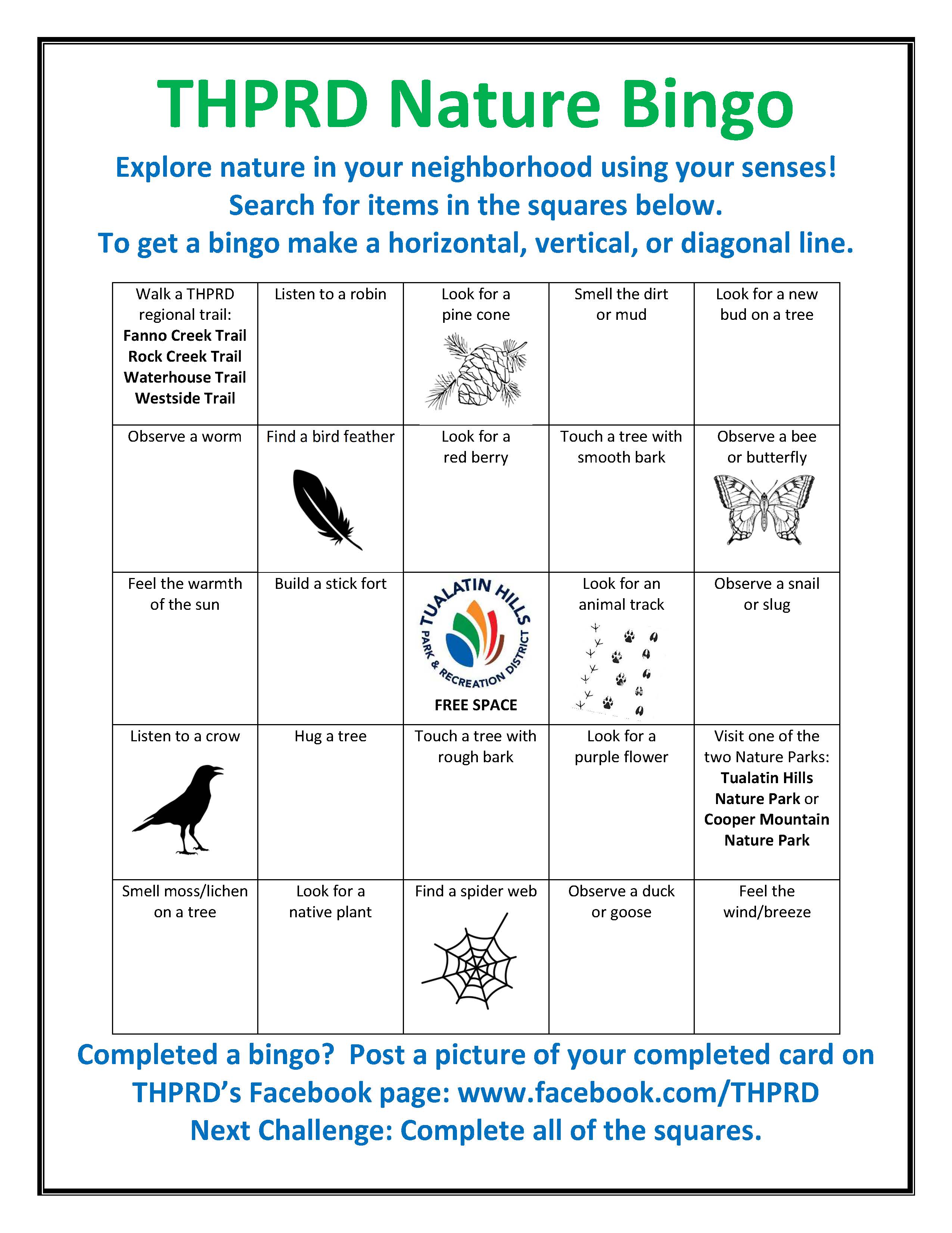 THPRD Nature Bingo Board